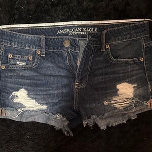 American Eagle Outfitters Women's Ripped Jean Shorts - Dark Blue